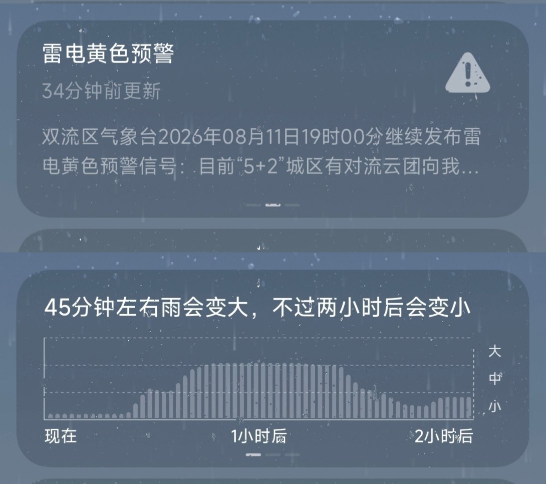 突然下大雨了 还有闪电还打雷 超大声我去  晚点还要下雨没招了 