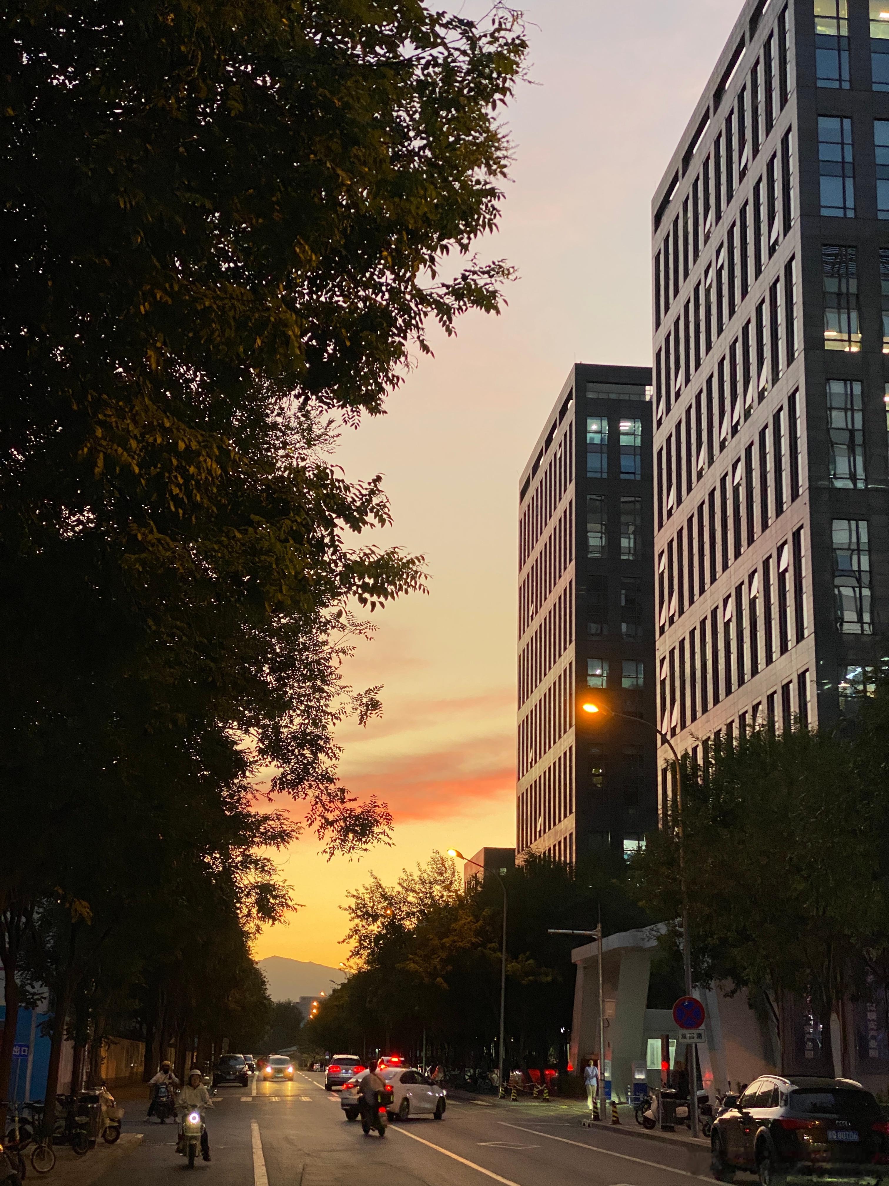 街边晚霞。明天应该是晴天了 ​​​