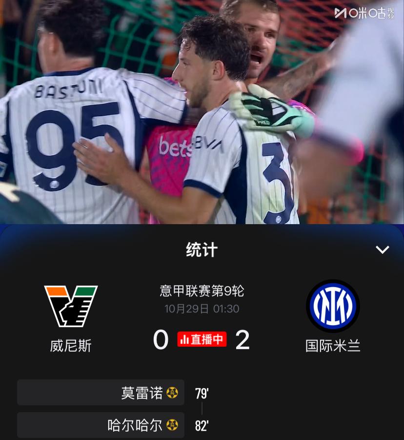 磕磕绊绊的赢了！意甲第9轮国际米兰依靠对手的两个乌龙球客场2：0战胜副班长威尼斯