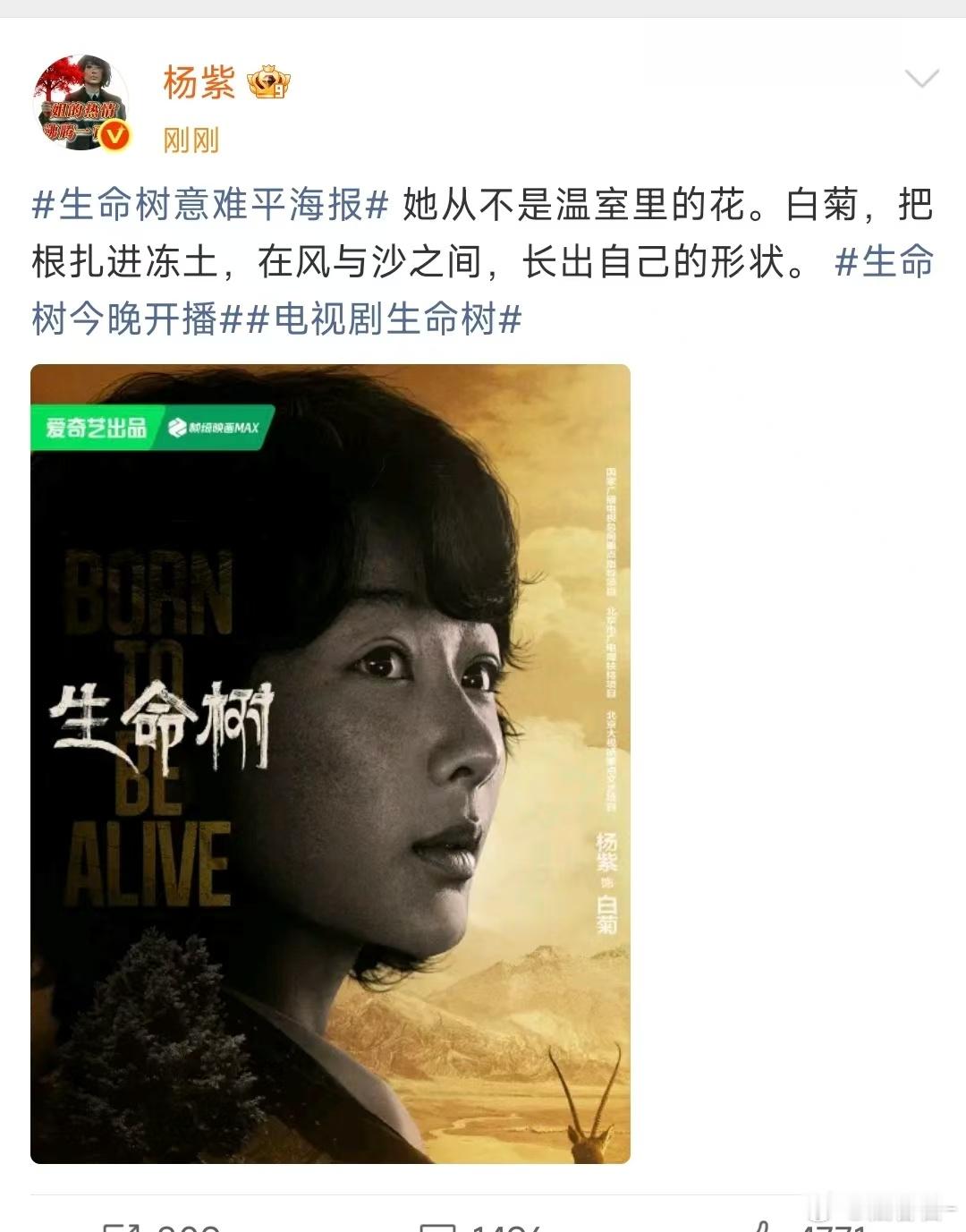 杨紫生命树意难平海报杨紫白菊不是温室里的花 杨紫生命树意难平海报 