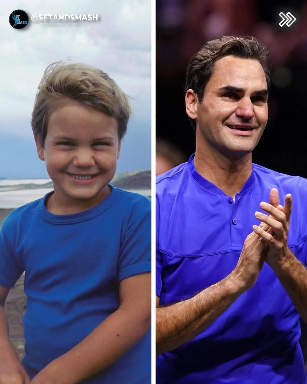 当网球运动员还是小朋友时。
原来费德勒小时候是金发，长大了是黑发。他开启网球职业