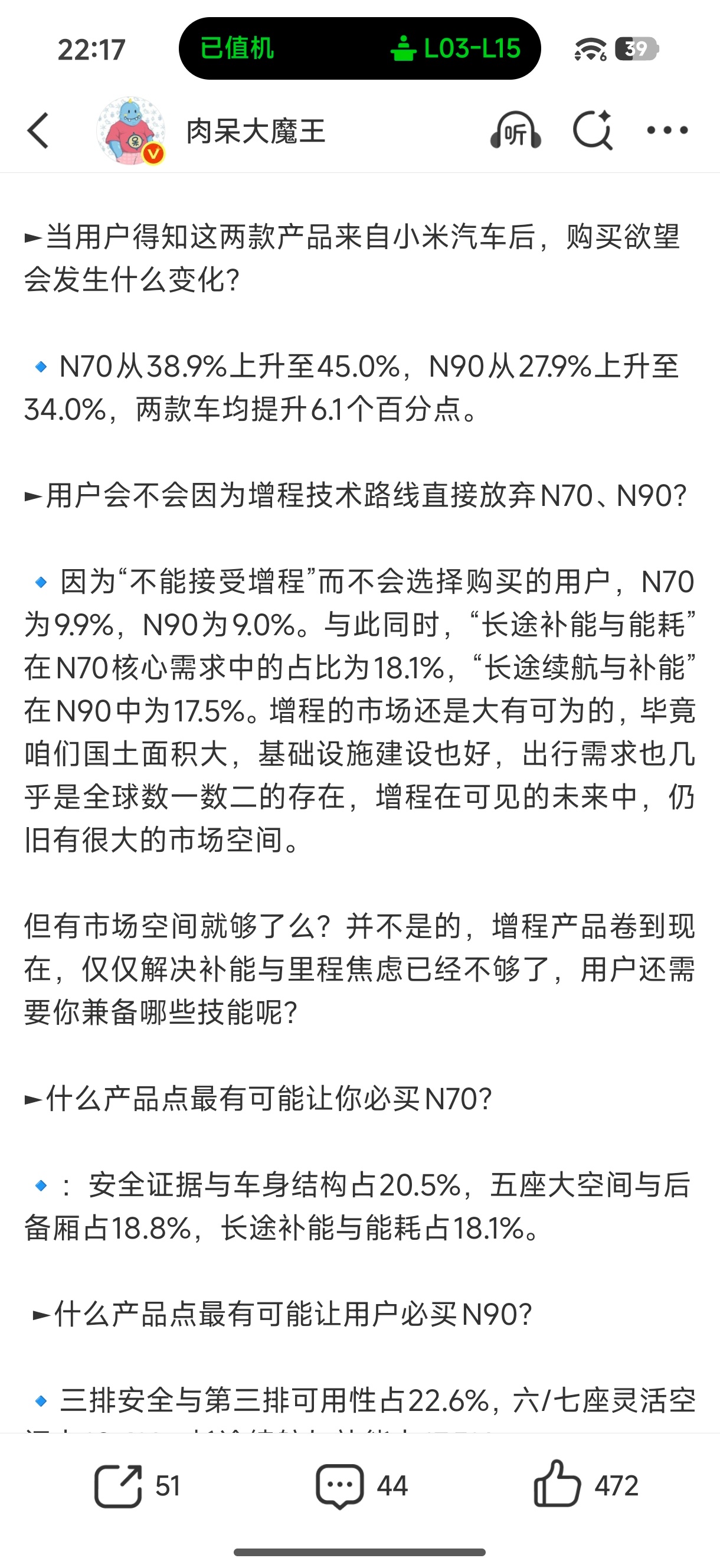 雷军称增程市场大有可为小米这次可能是真的信心满载，第1次是发布会都还没开，实车已