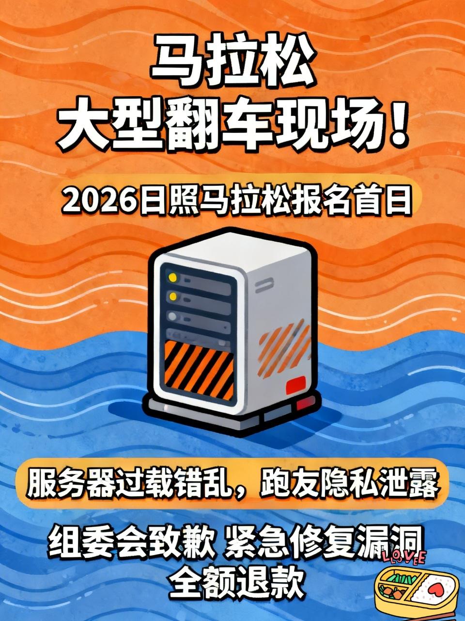 马拉松大型翻车现场！
2026日照马拉松报名首日，小程序直接崩掉！
 
服务器过