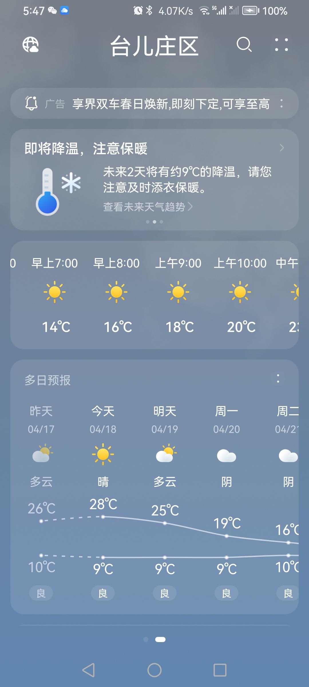 三月初二的天气预报“晴”。气温9—28度