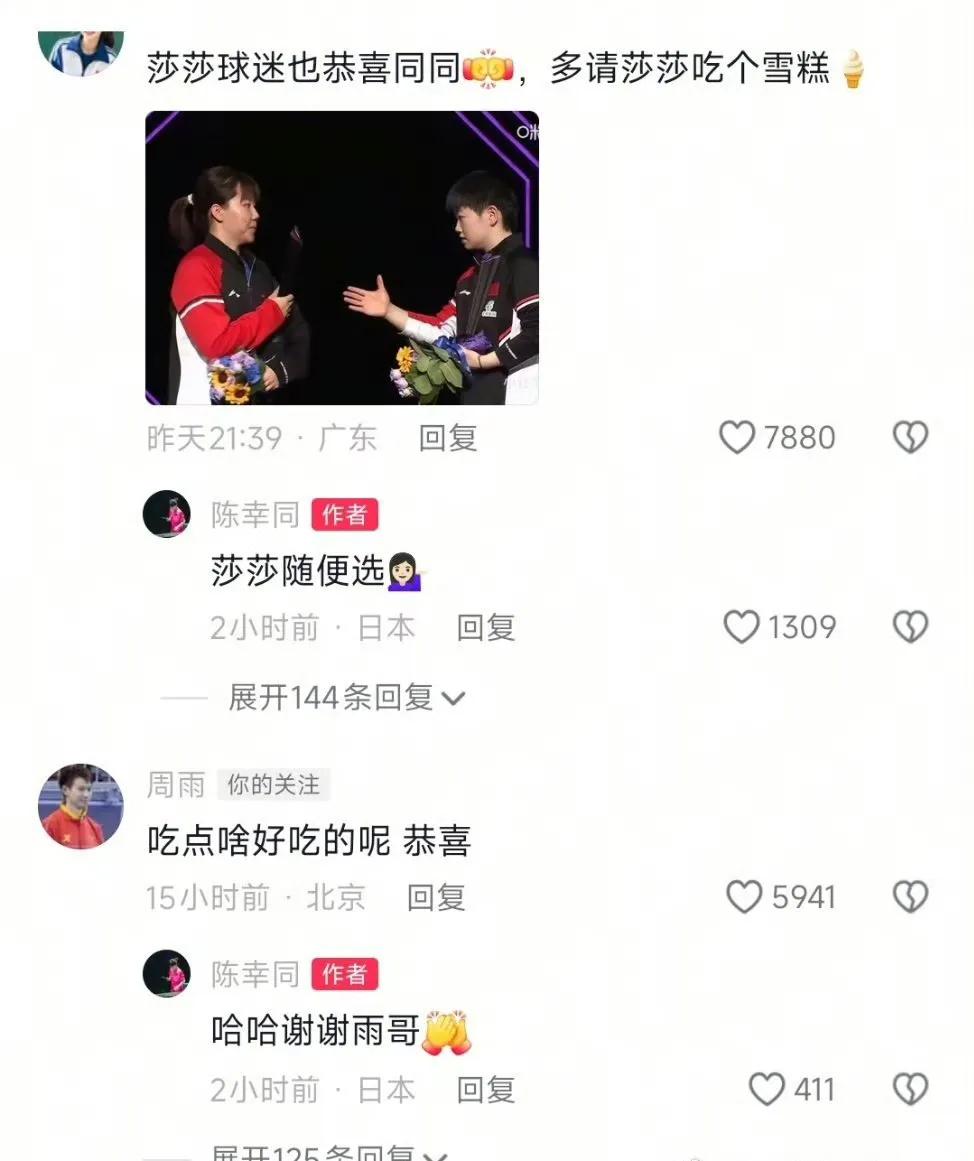 冠军陈幸同请吃饭快兑现了[笑哭]！
因为等待陈幸同🤖请客的吃饭小分队已排好队了