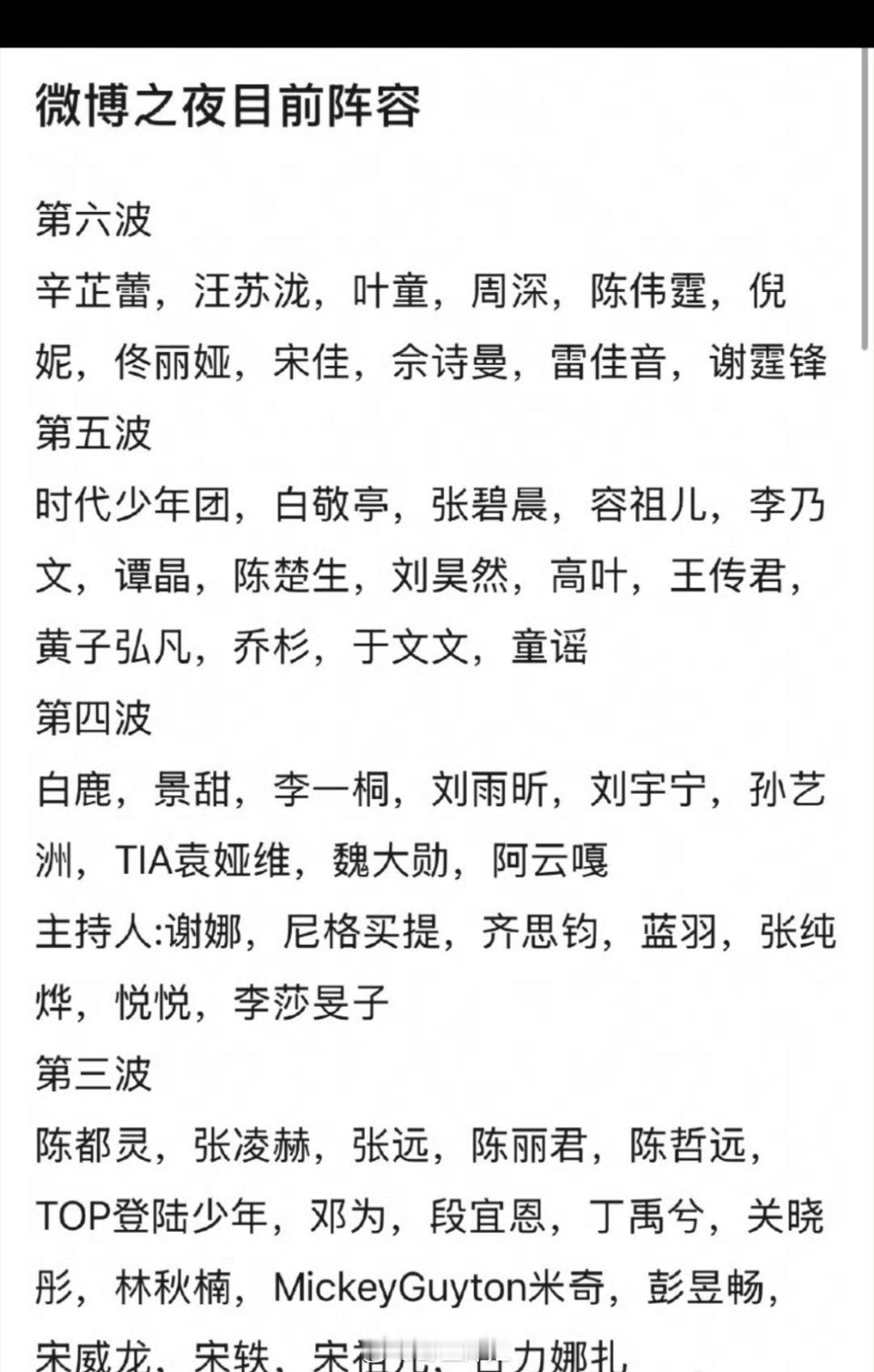 要参加微博之夜的目前已官宣的嘉宾汇总来了，去的人说多不多，说少不少的，你最期待看