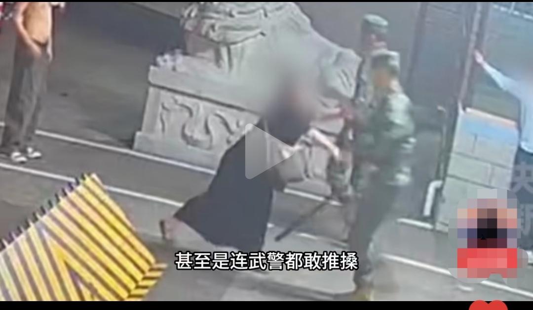 就问一下，如果她敢再推第二下，武警可不可把她的腿打断。