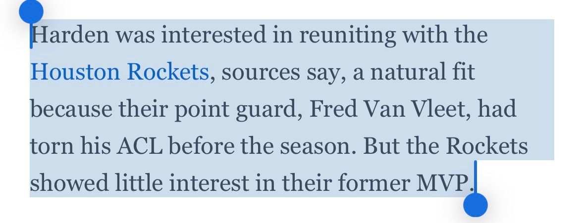 ramonashelburne ：哈登有兴趣和火箭重聚，但火箭对他不感兴趣。 