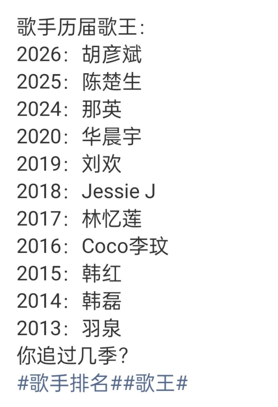 胡彦斌歌王歌手历届歌王，谁是实至名归？ 