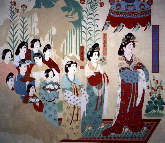 今天我们就来欣赏一些大唐的服饰吧。

图一:《都督夫人太原王氏礼佛图》（临摹）唐