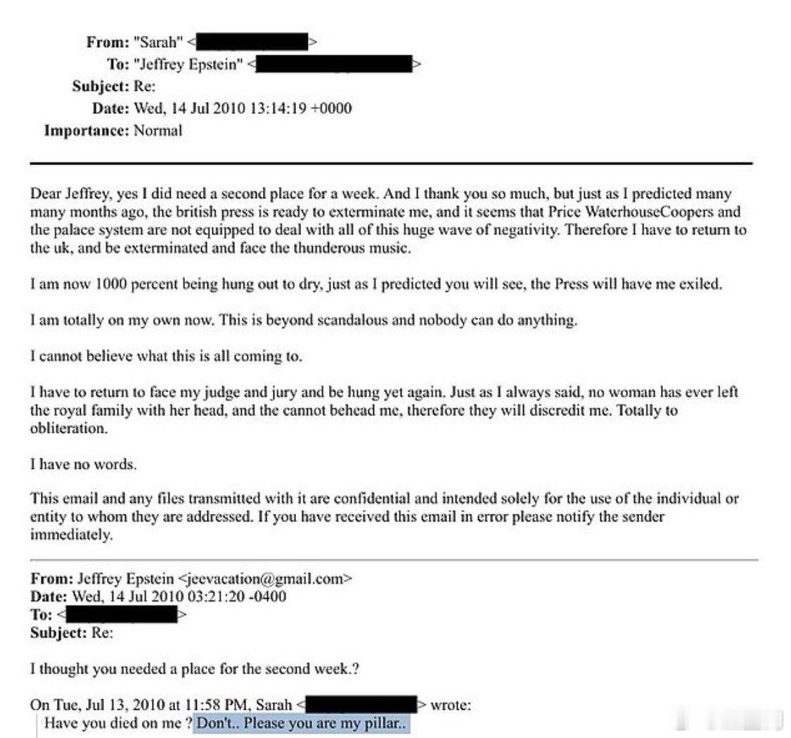 英国王室 🇬🇧前约克公爵夫人莎拉·玛格丽特·弗格森在杰弗里·爱波斯坦因性侵儿