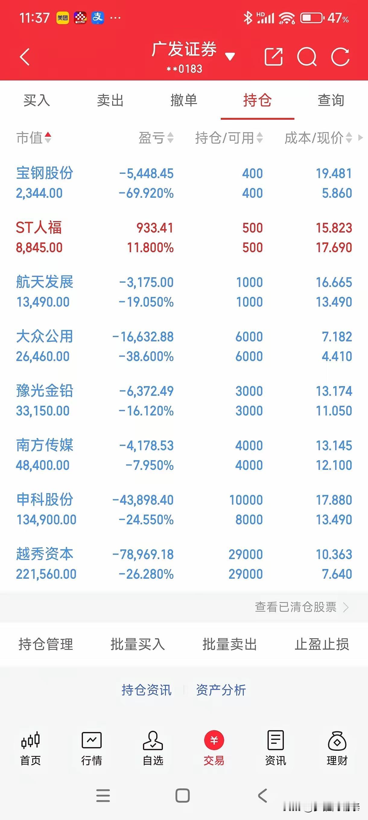 这个账户，就是我不敢轻易接盘的原因。

刷到一个股民的持仓，看得我心里一紧。满屏