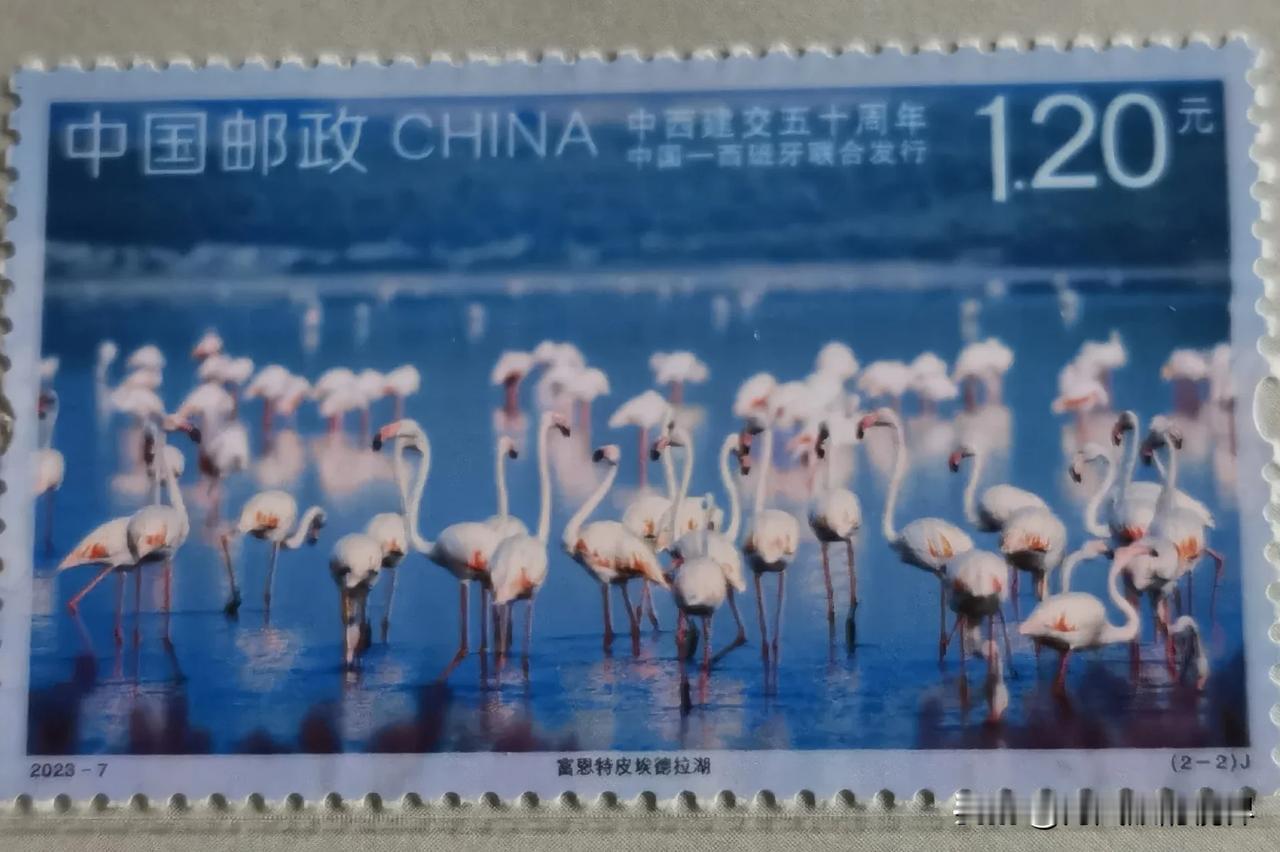 中西建交五十周年纪念邮票图案之一富恩特皮埃德拉湖，位于西班牙马拉加安特奎拉镇湿地
