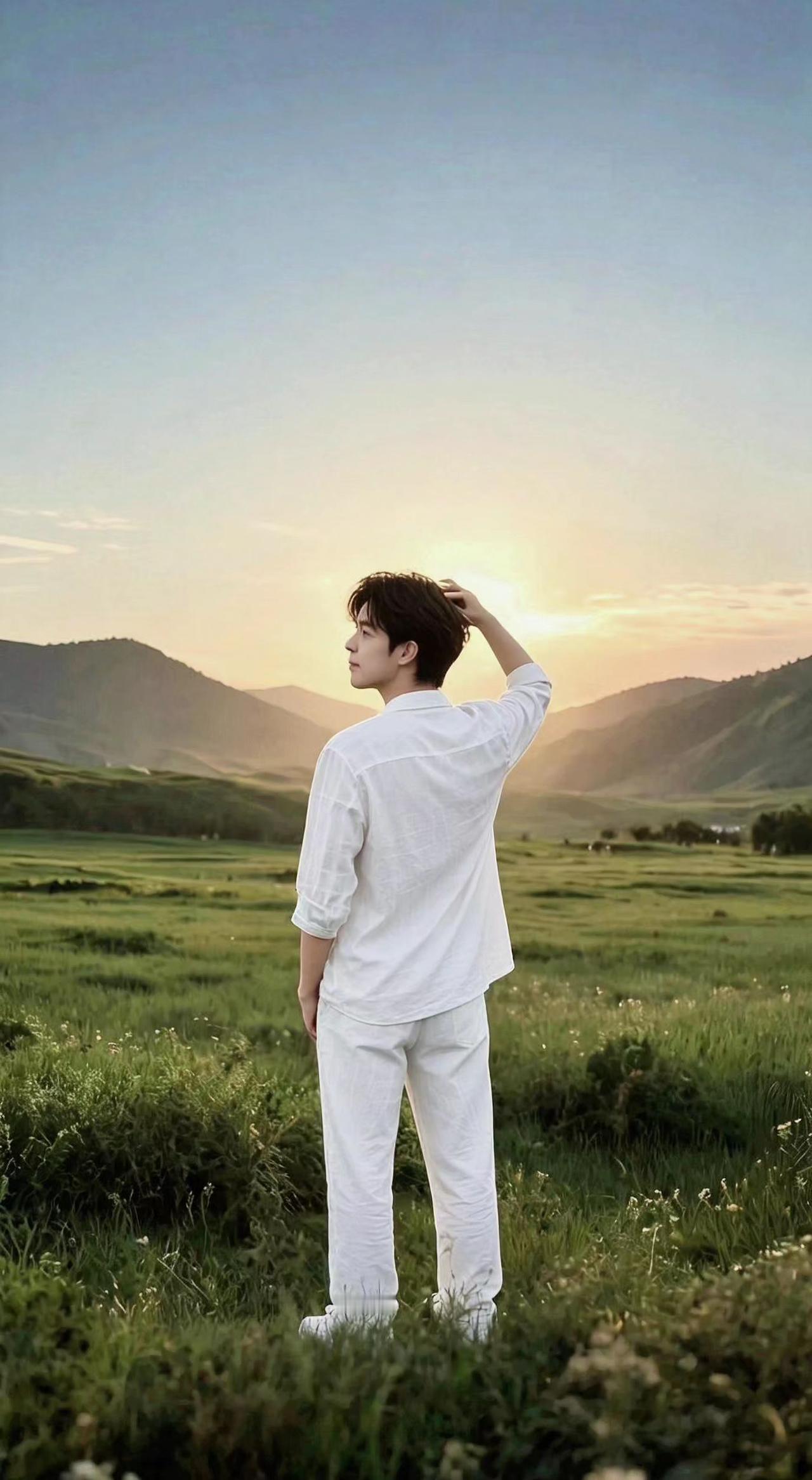 🌾风把衣角揉成云朵，他站成夕阳的标点符号。孤独是旷野的留白，自由在指尖发芽🌿