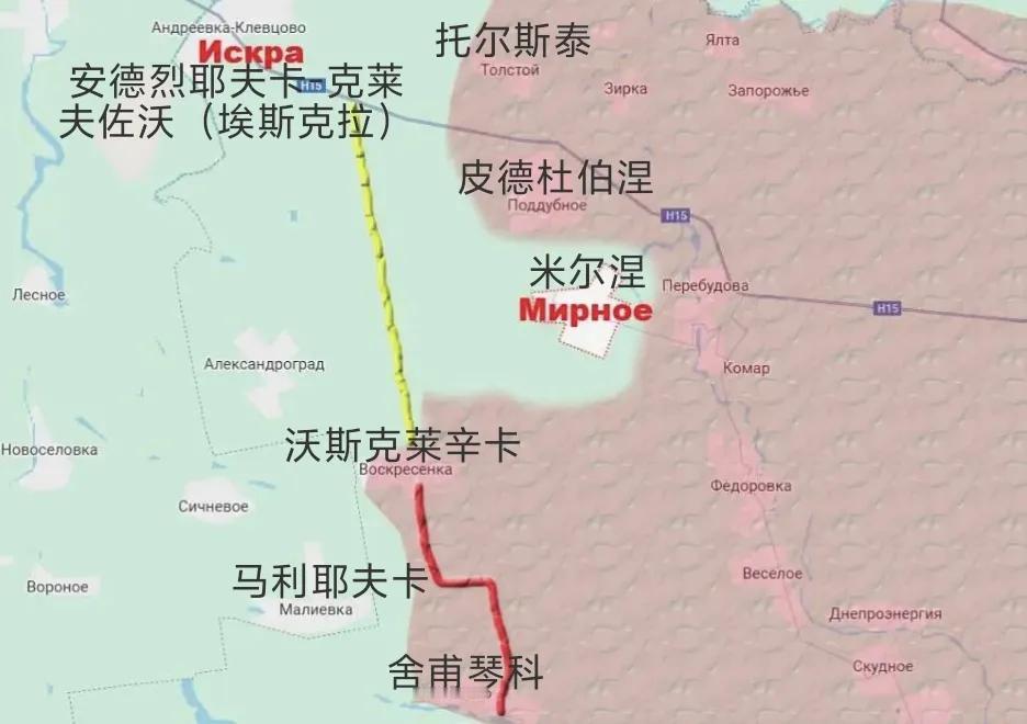 俄军东部集群控制了舍甫琴科-沃斯克莱辛卡-埃斯克拉公路的南段，还有沃斯克莱辛卡-