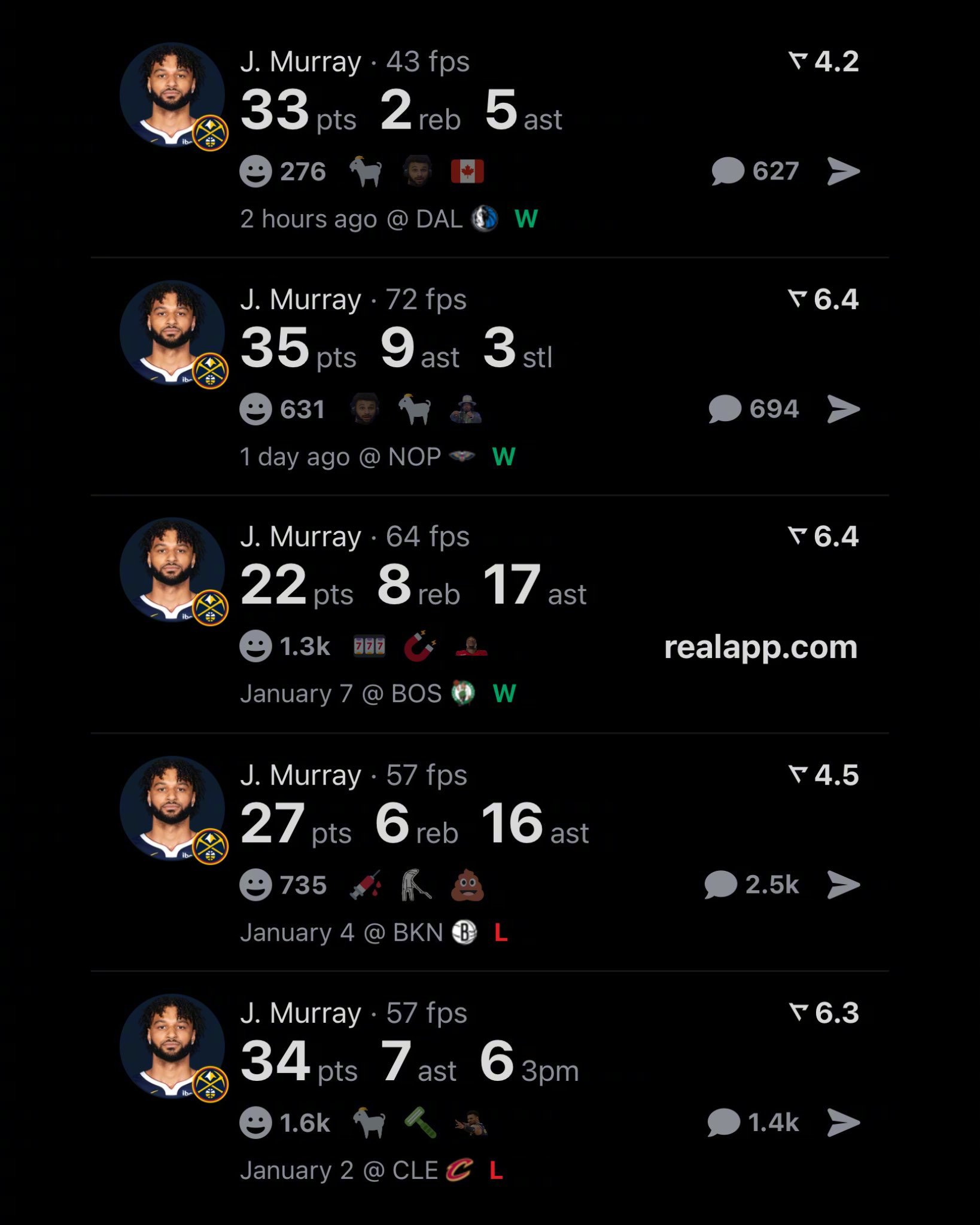 进入2026年的贾马尔-穆雷！场均30.2分10.8助攻，场均命中3.4记三分，