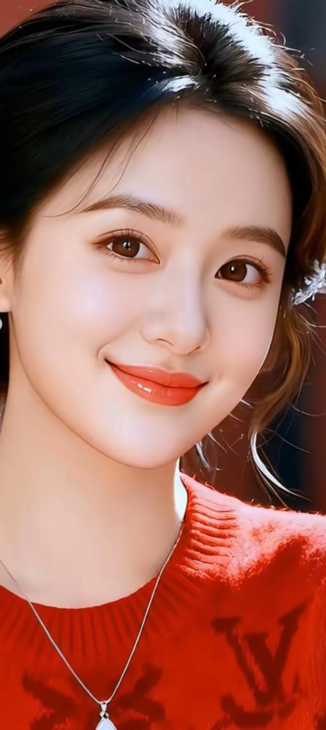 甜美笑容，红衣闪耀，青春洋溢！🌟✨