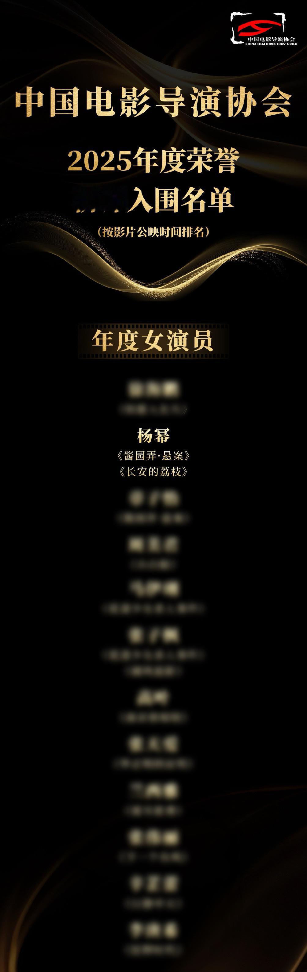 2025演了两部电影、两个角色均提名【中国电影导演协会2025年度荣誉初评入围名