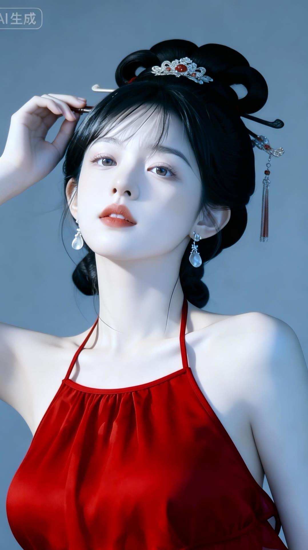 红衣美人，古风发饰，惊艳一瞥！