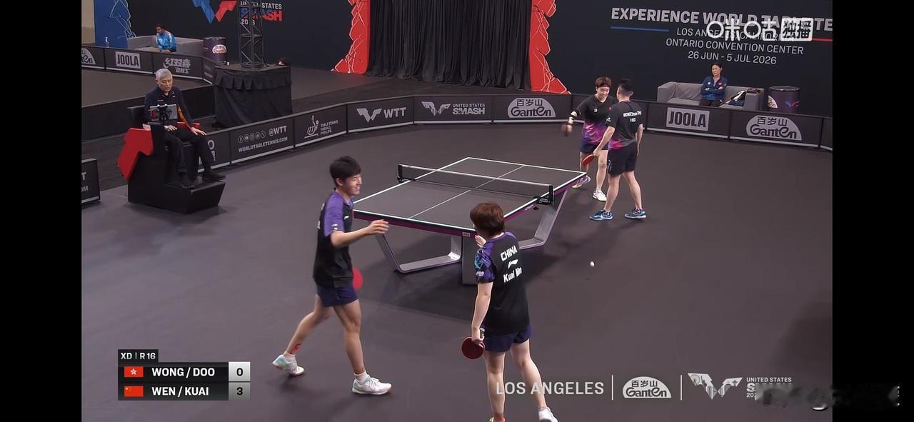 温瑞博蒯曼3比0黄镇廷杜凯琹（8，12，11）
晋级2026WTT美国大满贯混双