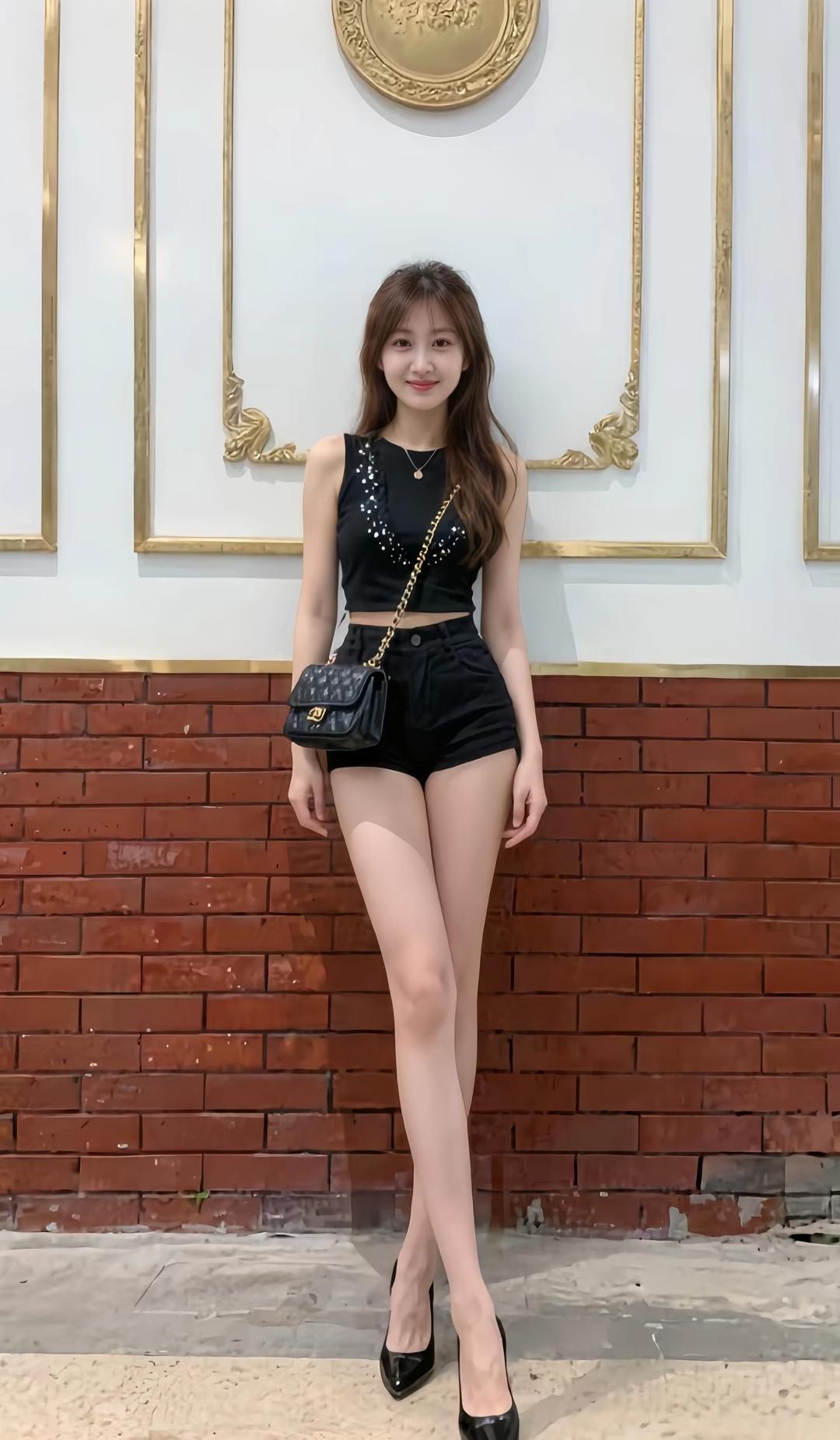 夏日穿搭指南：黑色短款上衣+短裤，搭配高跟鞋，时尚又清凉！