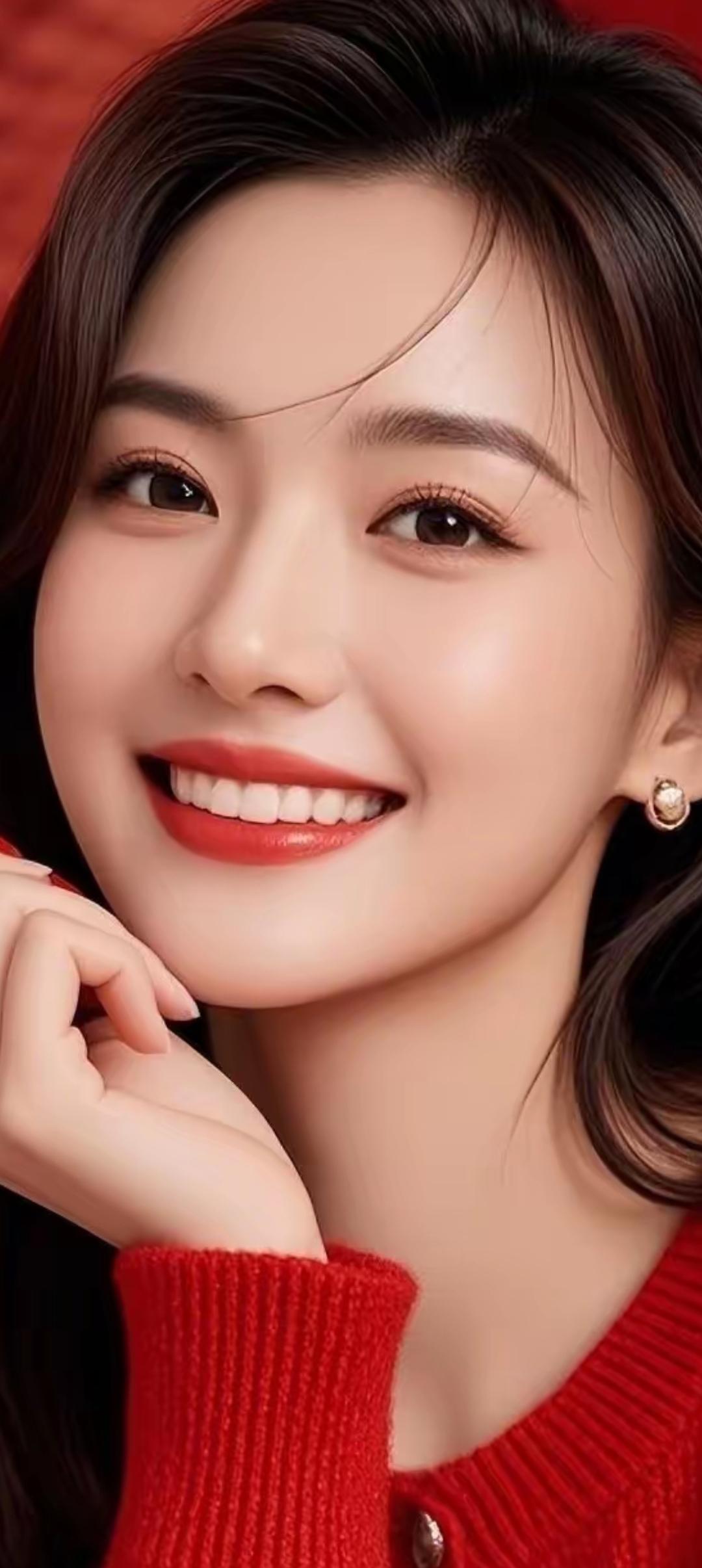 甜美笑容，红衣少女，温暖冬日🌟