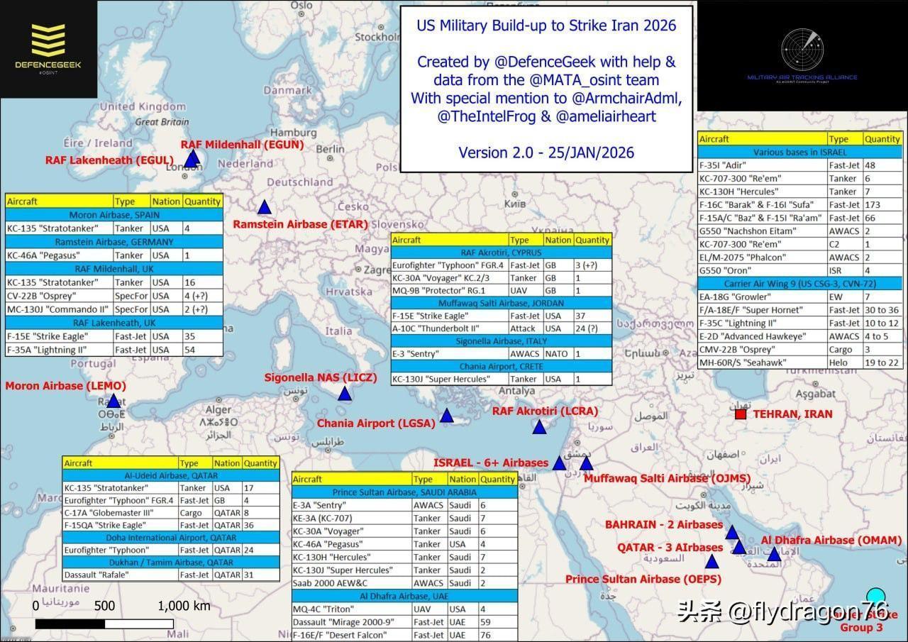 🇺🇸美国军队在中东的部署

另据阿拉伯电视台报道，美国空军即将在中东地区展开