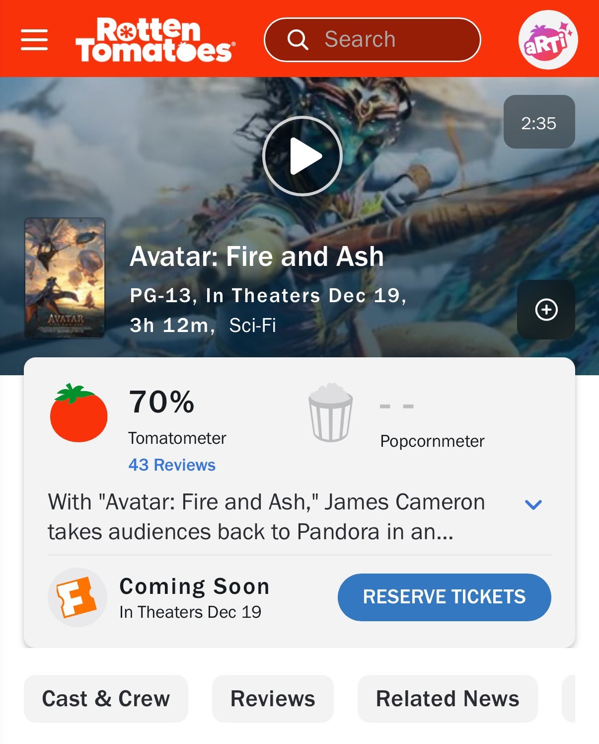 TNABO 《阿凡达3》烂番茄开局70%，暂居系列最低 