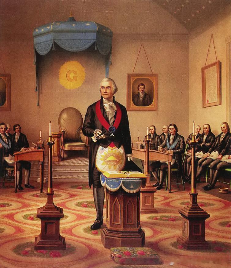 1793年9月18日美国国会大厦奠基当天，华盛顿穿着共济会大师服装亲临现场，为国