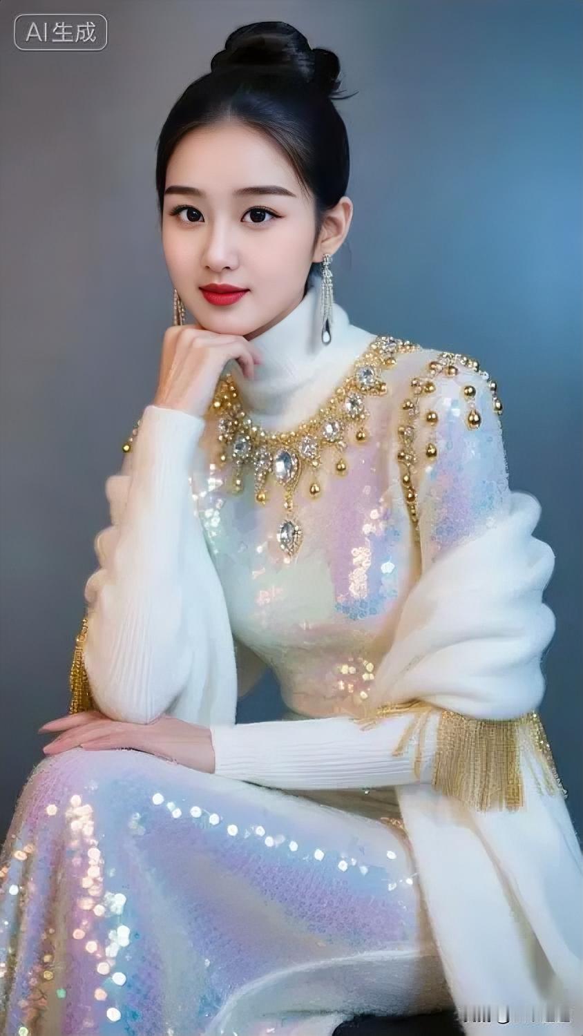 这姑娘穿着闪亮的衣服好漂亮！