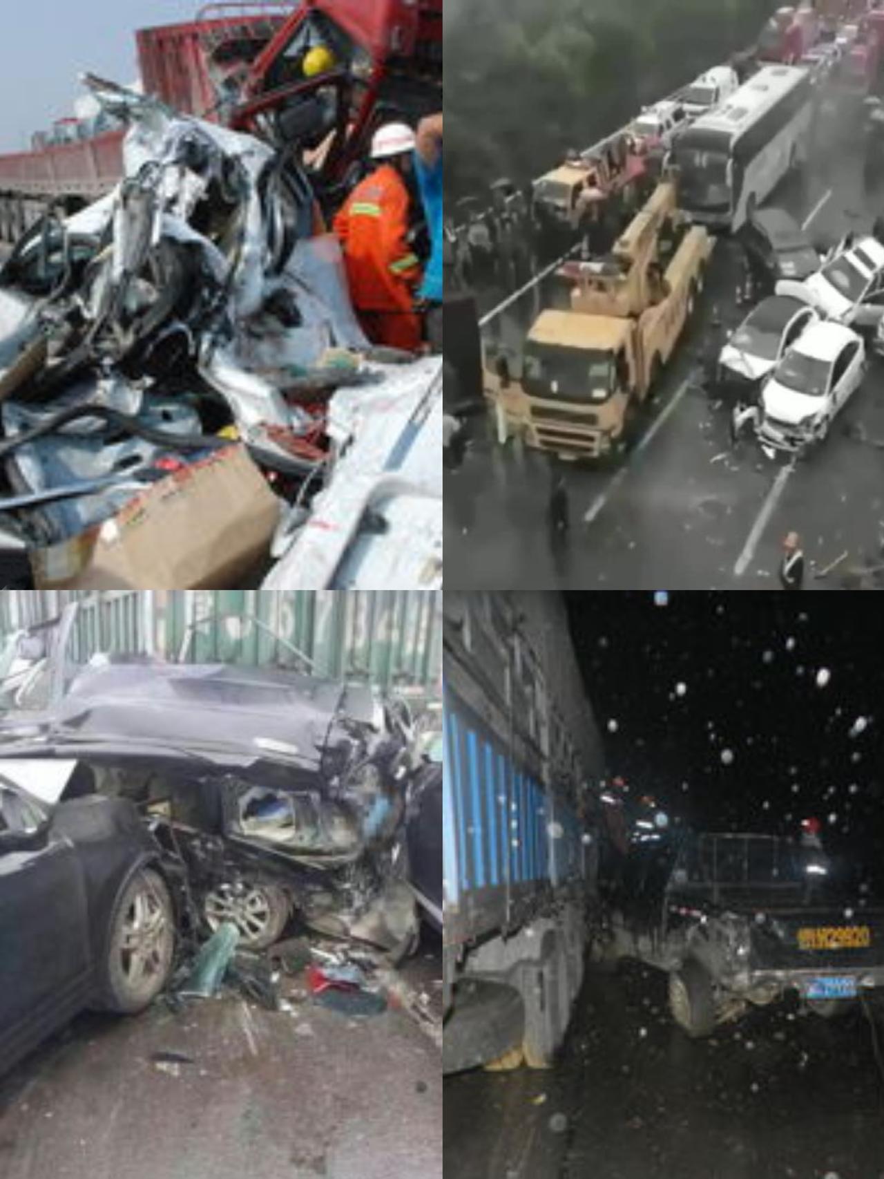 榆社段高速结冰致35辆机动车像多米诺骨牌般连环追尾，瞬间撞成一坨挪不动的钢铁疙瘩