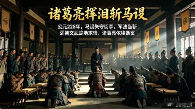 公元228年，诸葛亮下令斩马谡，满朝文武跪地求情
