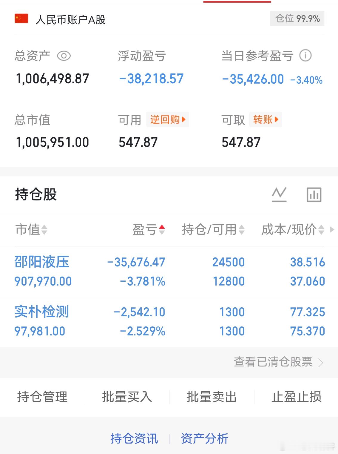 个人实盘记录第二阶段第19天启动资金50万6月5日拿进来了50补仓做T目前资金：