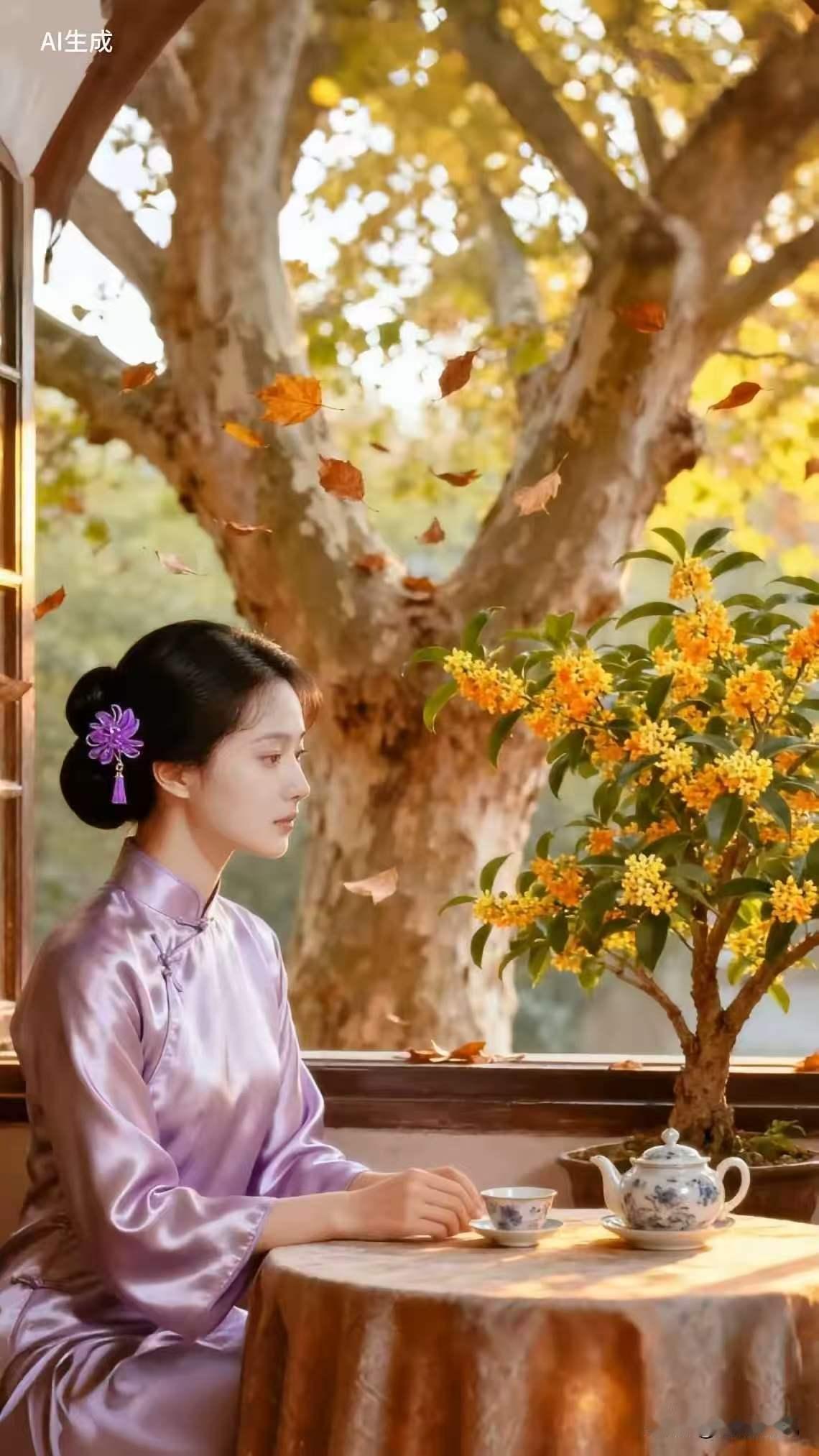 天净沙·秋院独饮
秋风雁影南旋，
庭中残叶飘绵。
旗袍佳人独宴。
遥瞻天远，
清