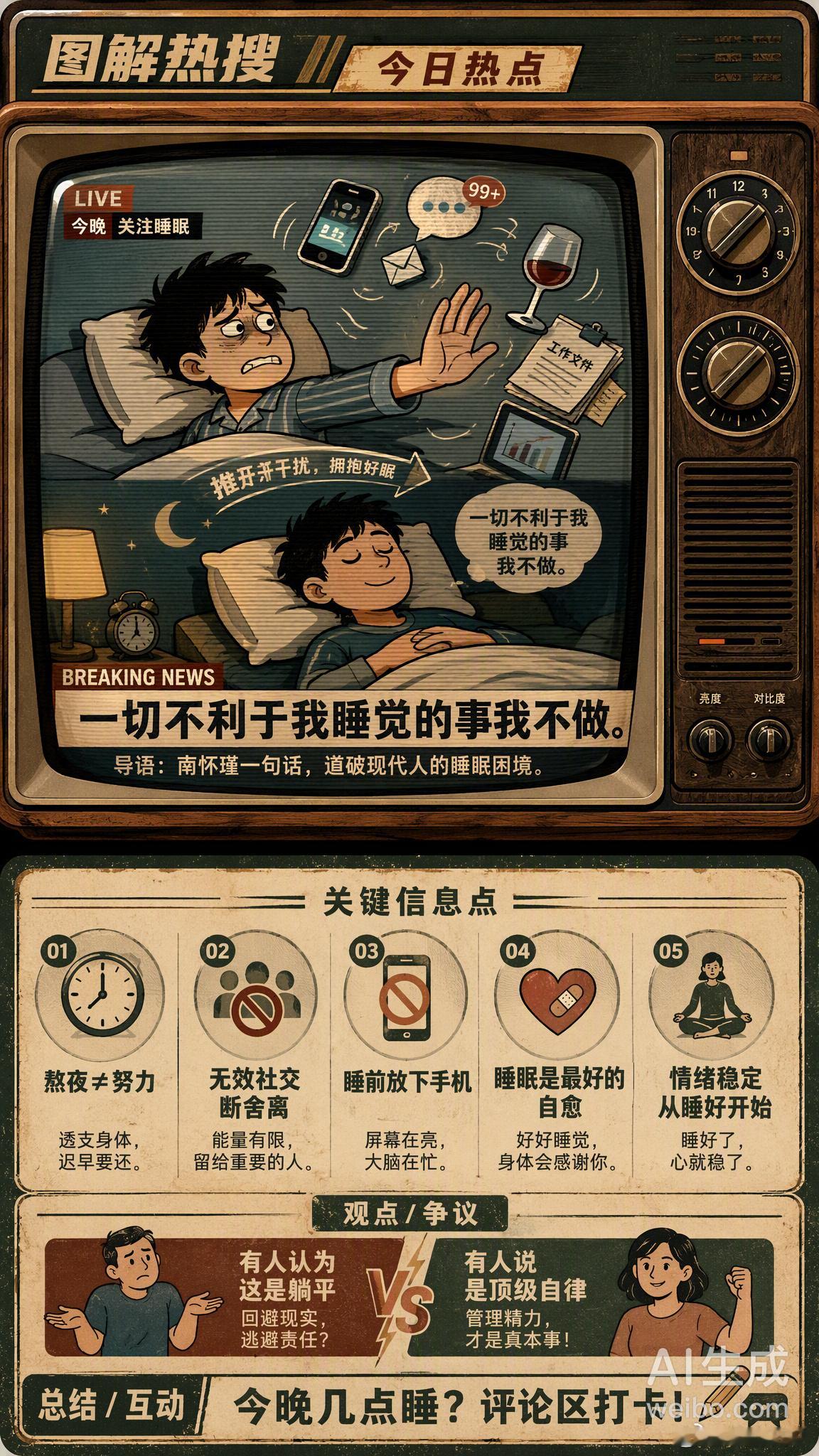 一切不利于我睡觉的事我不做南怀瑾先生说过一句话，初听任性，细想通透——「一切不利