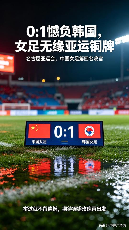 名古屋亚运女足铜牌赛，中国女足0:1惜败韩国无缘奖牌
 
2026年10月2日下