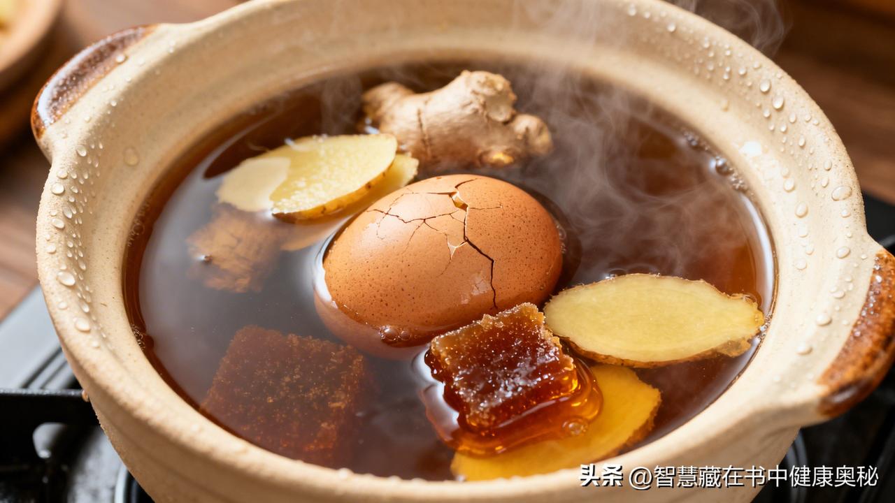 **女性生理期小腹冷痛？一碗红糖姜片带皮煮鸡蛋汤，六七天暖宫止痛**经期调理小妙