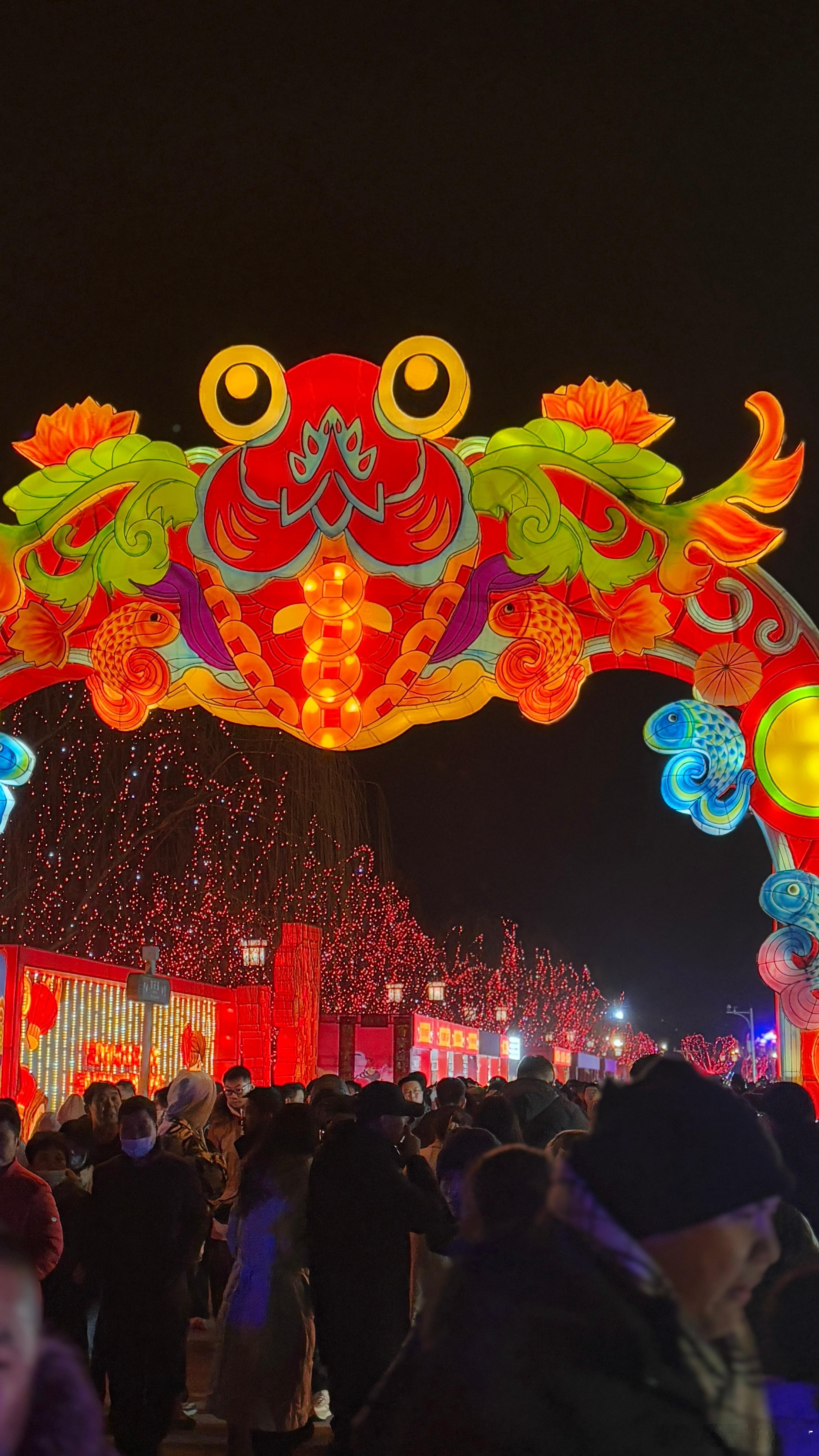 天津杨柳青灯会，人山人海的热闹景象，年味十足。  