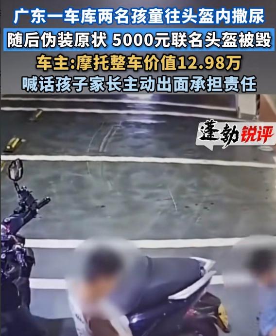 广东，男子将12.98万的摩托停在车库，岂料，2个小孩往他头盔里撒尿，尿完放回原