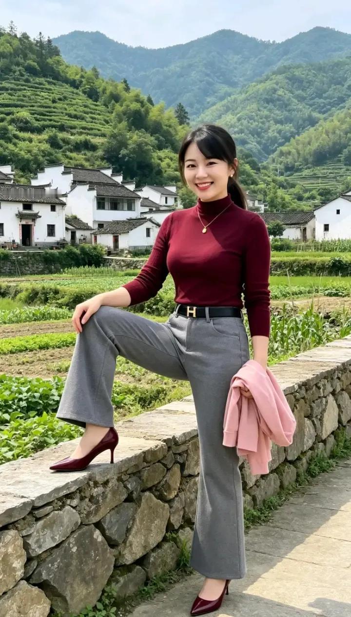 农村姑娘也靓丽，你看她架式，大大咧咧性格豪爽，干起活来绝对是把好手。