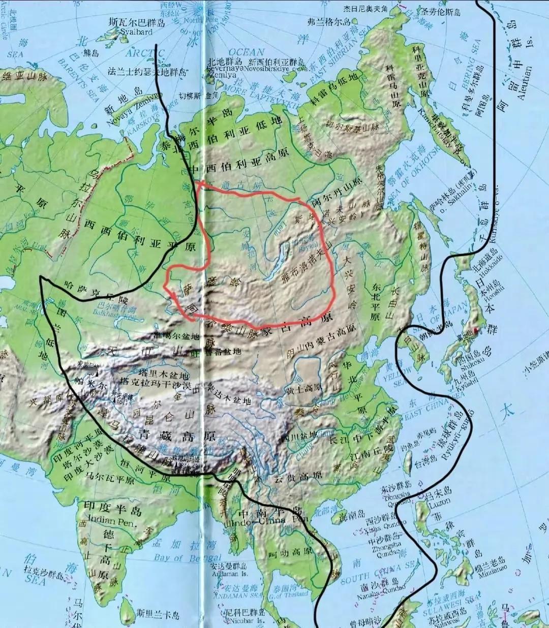 乌拉尔山-鄂比河-额尔齐斯河以东，北抵北冰洋，都是我们的。还有缅甸以下的南方半岛