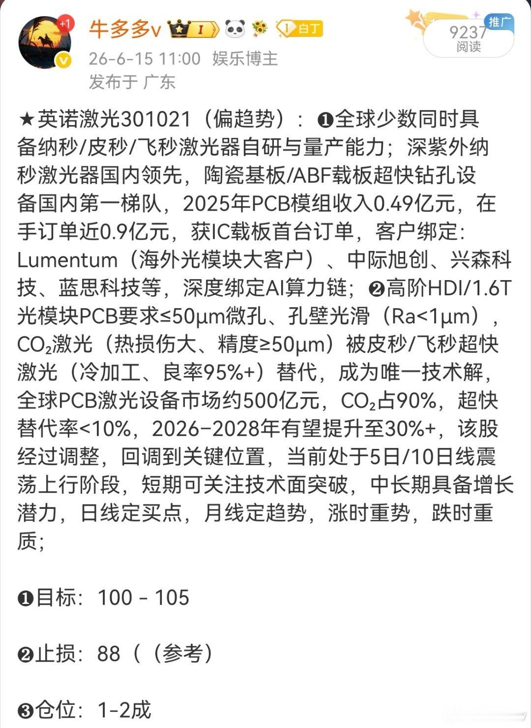 英诺激光301021📈T+3涨超40%