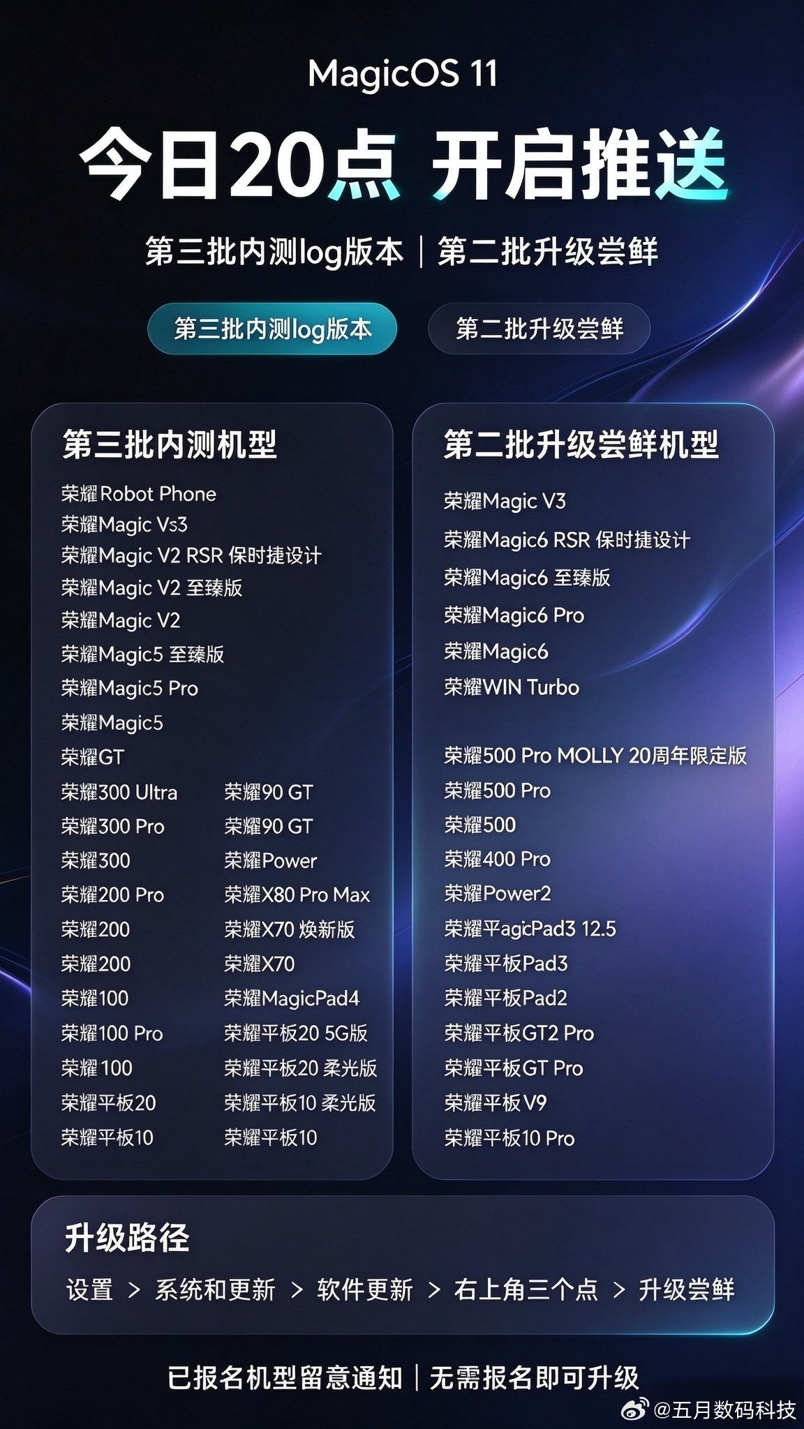 今日20点，MagicOS11开启推送MagicOS月月新，10月22日晚8点开