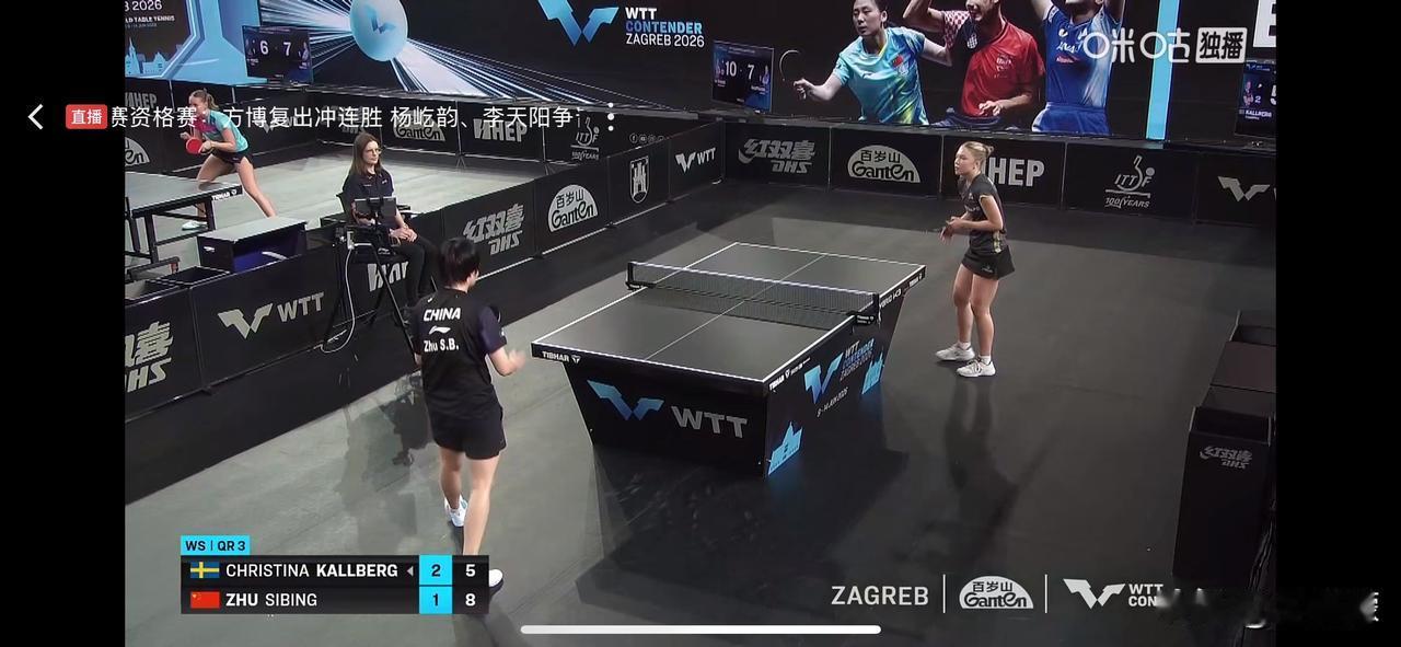 朱思冰2比3克里斯蒂娜卡尔伯格（-4，-3，9，12，-7）
止步2026WTT