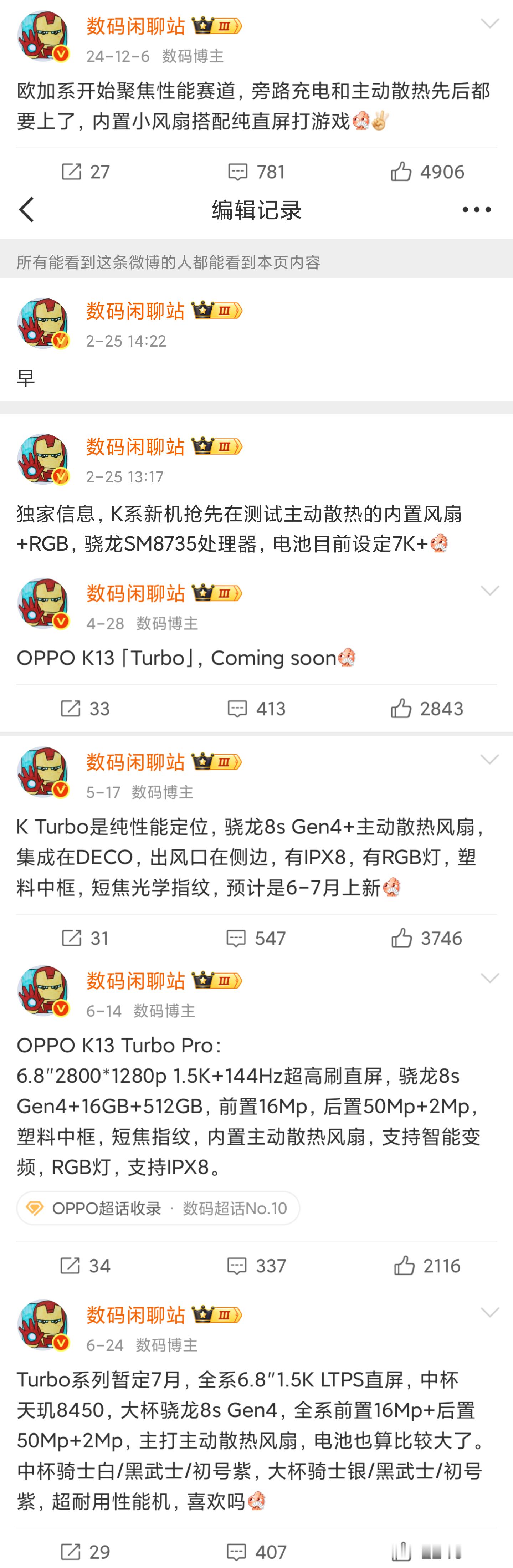 OPPO K13 Turbo系列参数汇总，猜猜定价吧：全系6.8