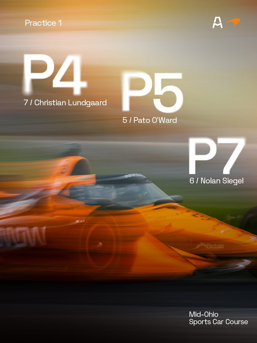 IndyCar Mid-Ohio 一练伦加德P4，欧沃德P5，西格尔P7McLa