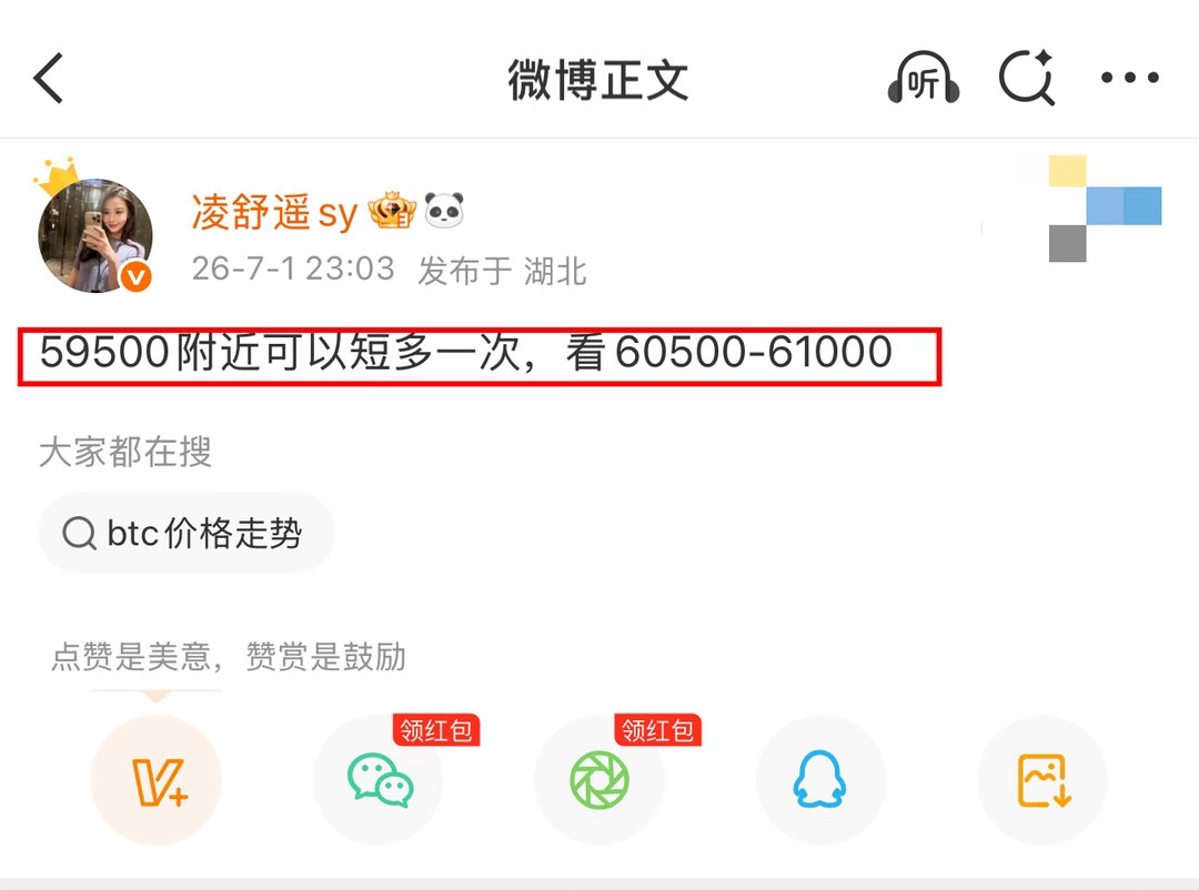 止损一单不耽误事，关键是刚刚回踩59500，我让接多，现在60500第一目标位已