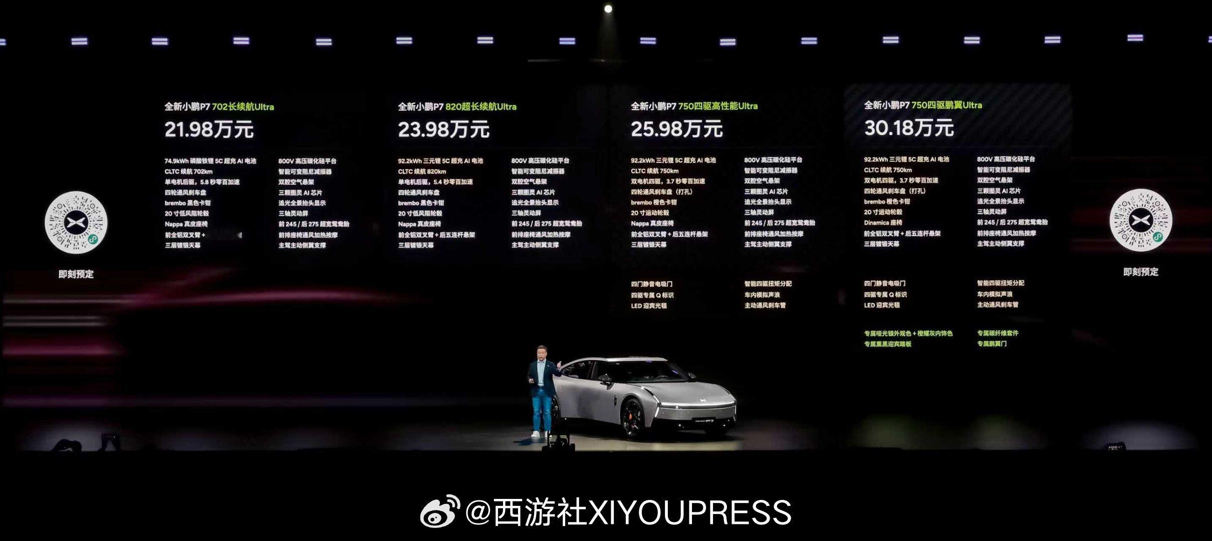 全新小鹏P7起售价21.98万全新小鹏P7全系Ultra设计、性能、三电、智能、