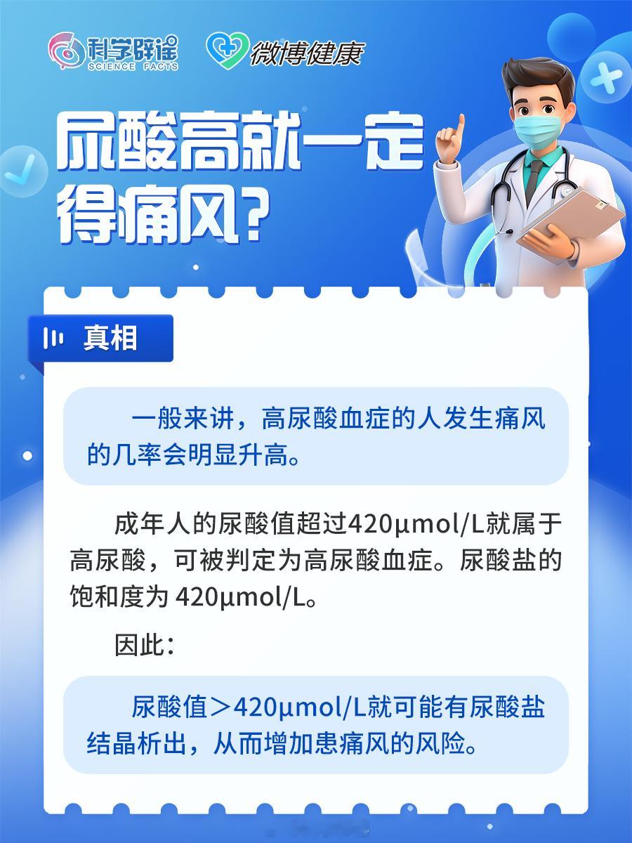 【#尿酸高就一定会得痛风吗#】 不完全是！一般来讲，高尿酸血症的人发生痛风的几率