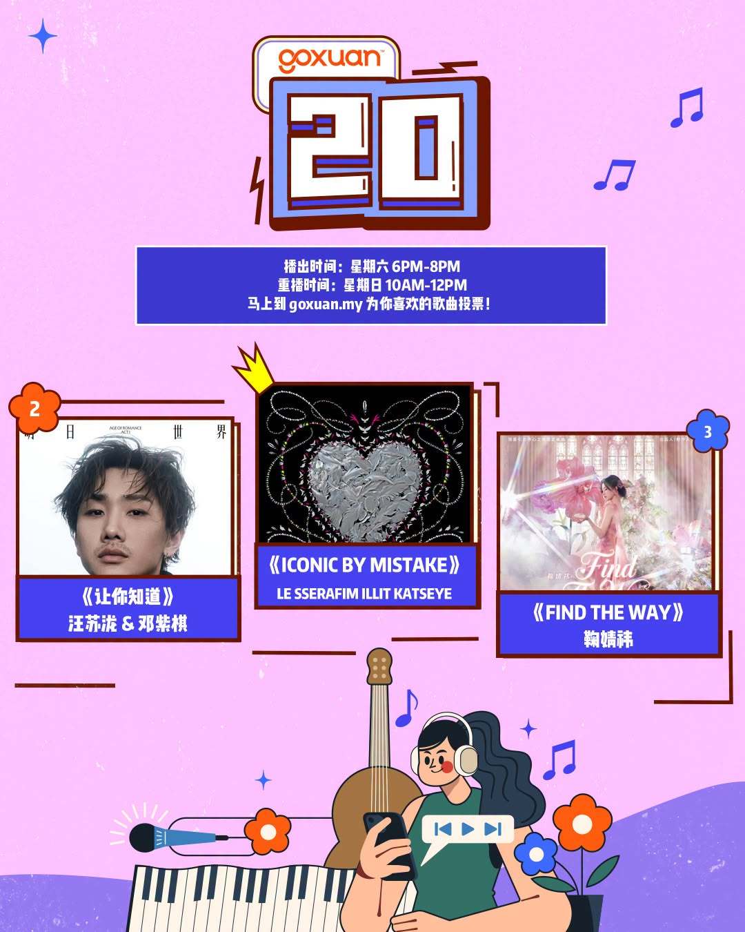 马来西亚电台GOXUAN 20 (2026年8月1日)榜单前三强冠军🏆 LES